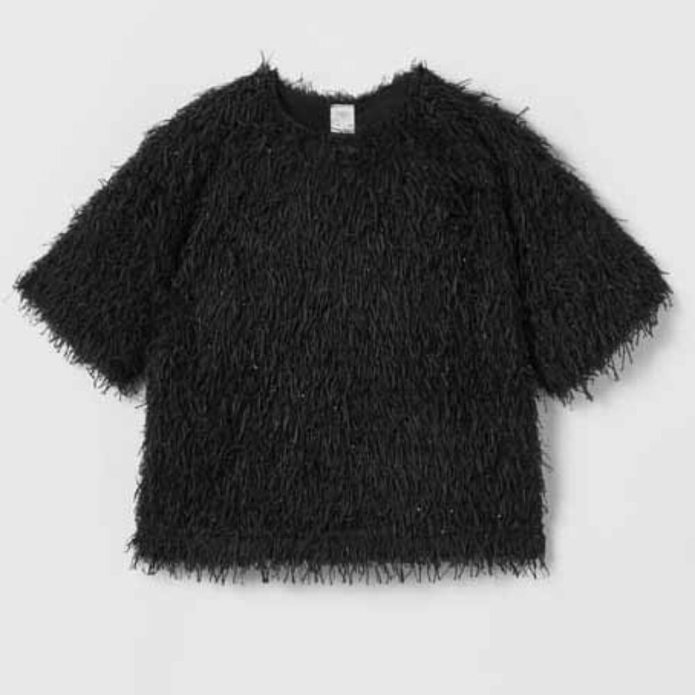 NWT Zara Girls 10 Feathery Fringed T-Shirt Top